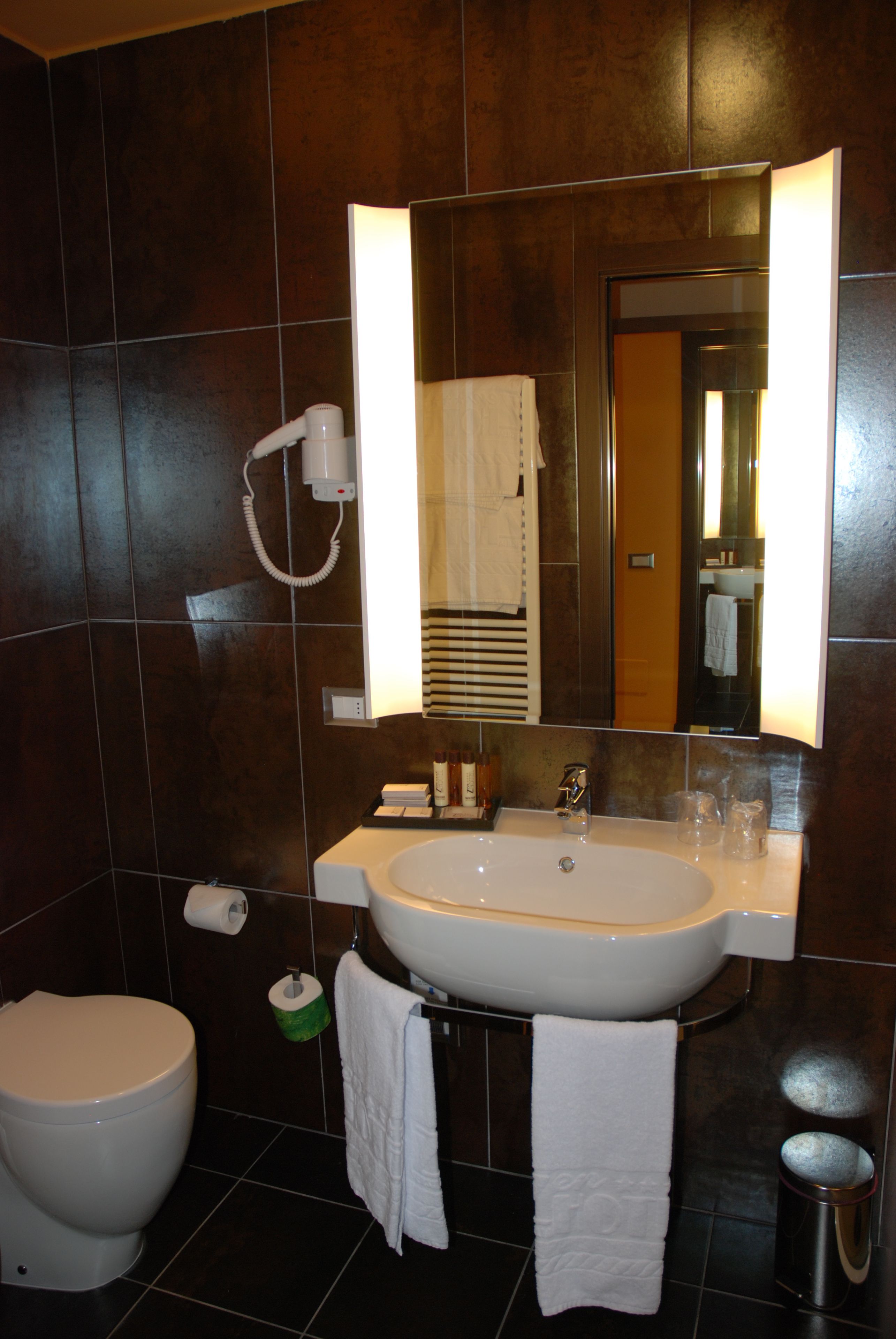 shower, rainfall showerhead, hair dryer, slippers