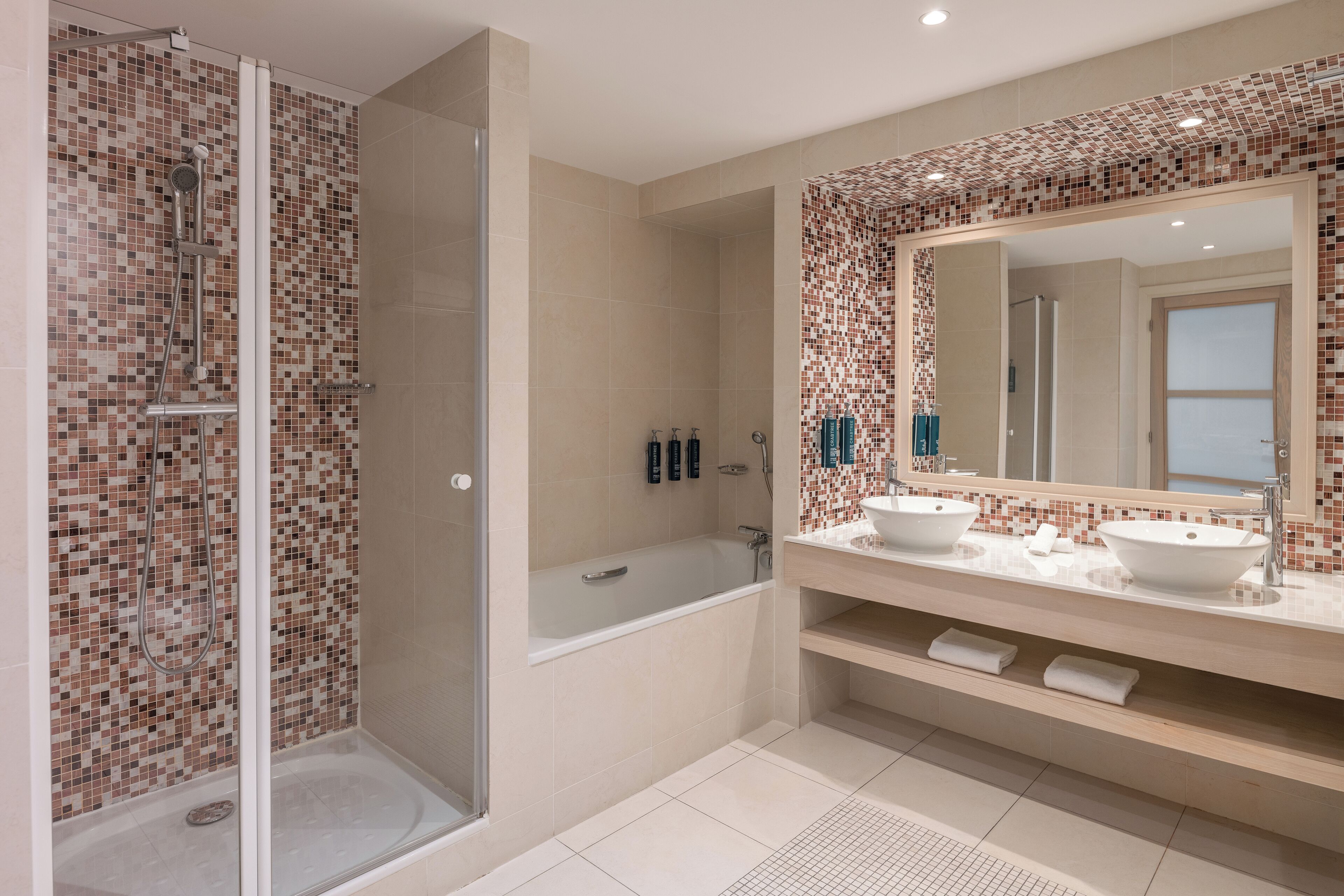 free toiletries, hair dryer, bathrobes, towels