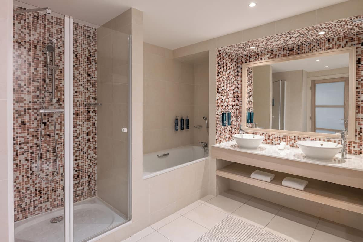 free toiletries, hair dryer, bathrobes, towels