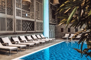 Seasonal outdoor pool, sun loungers