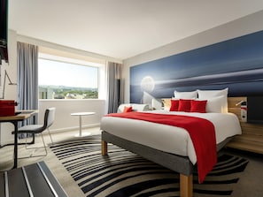 In-room safe, desk, laptop workspace, blackout curtains