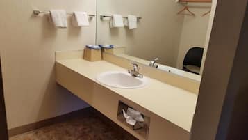 Separate tub and shower, hair dryer