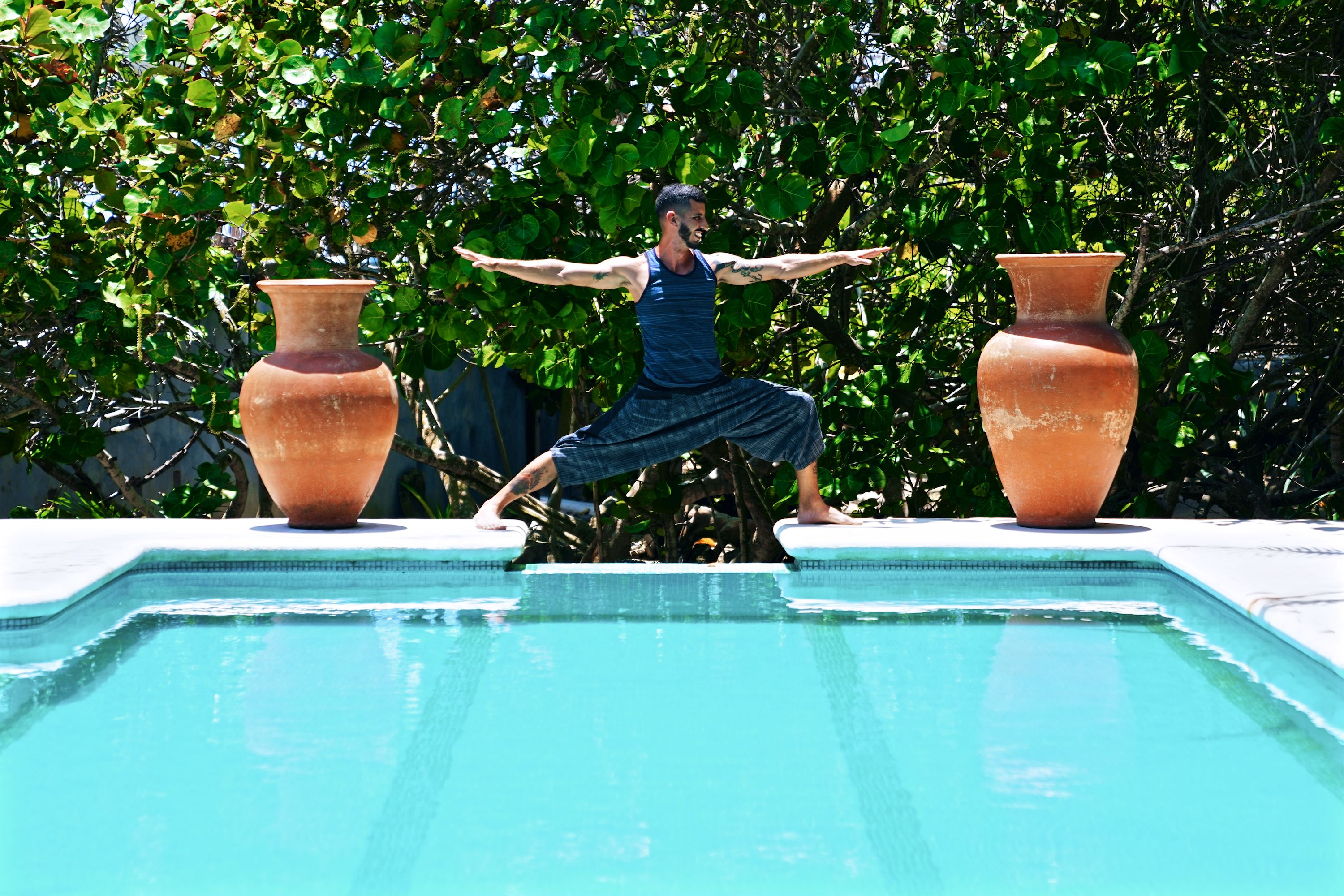 outdoor pool, pool loungers