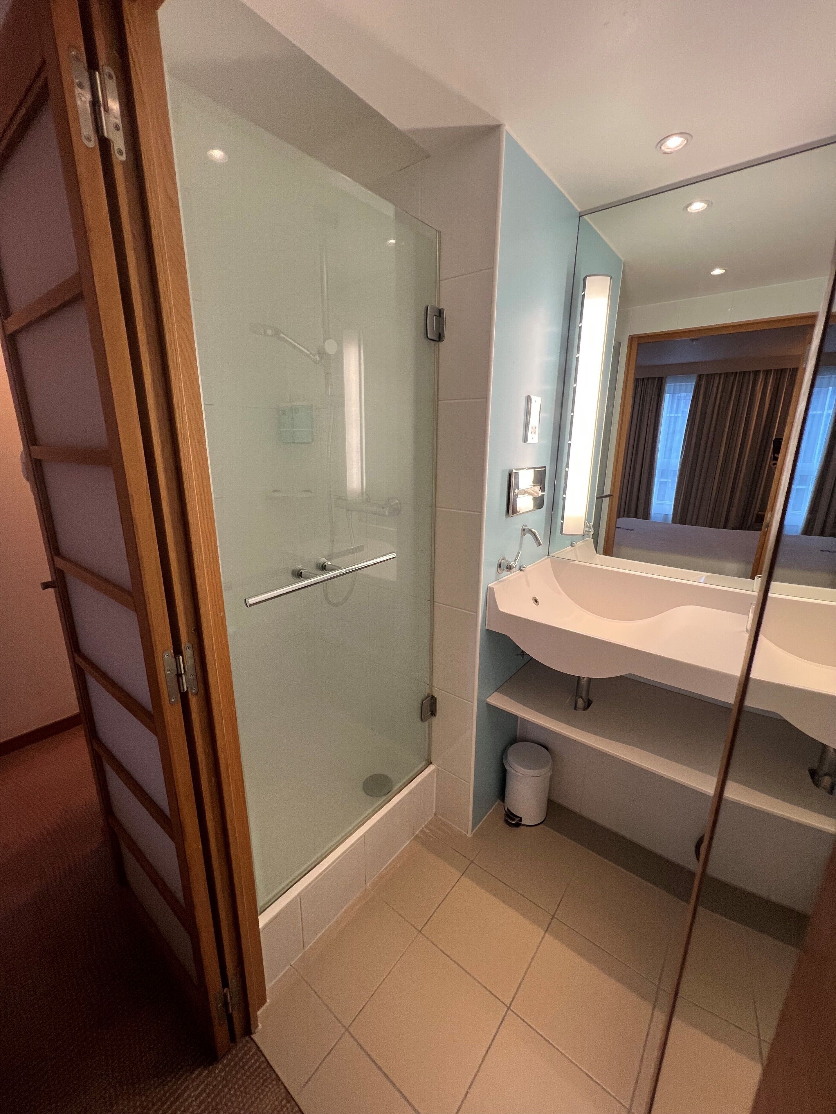 standard room, 1 queen bed with sofa bed | bathroom | separate bathtub and shower, eco-friendly toiletries, hair dryer, towels