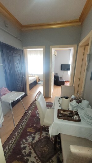 Three Bedroom Apartment - Annex Building | 거실 공간 | 위성 채널 시청이 가능한 32인치 LED TV, TV, DVD 플레이어