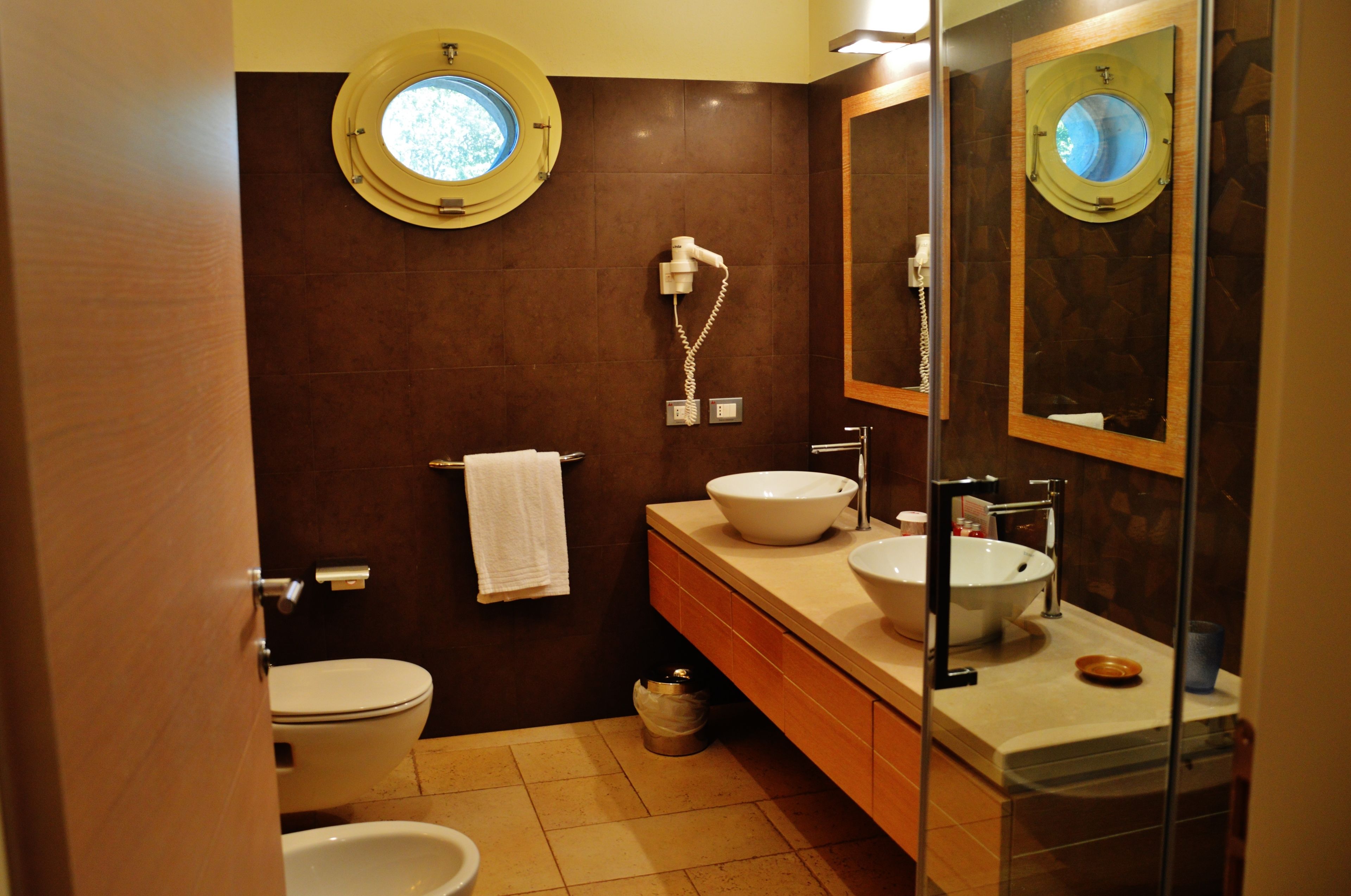 free toiletries, hair dryer, bidet, towels