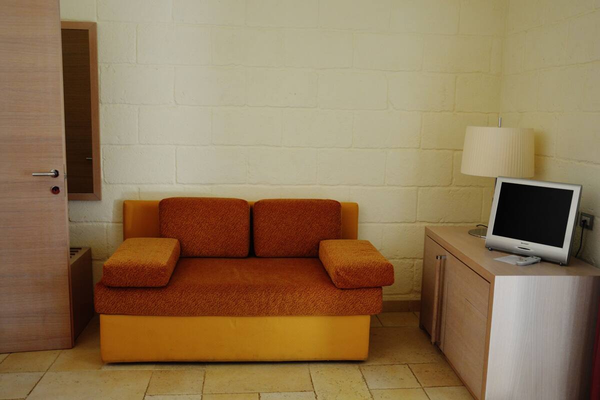 deluxe double room | living area | flat-screen tv