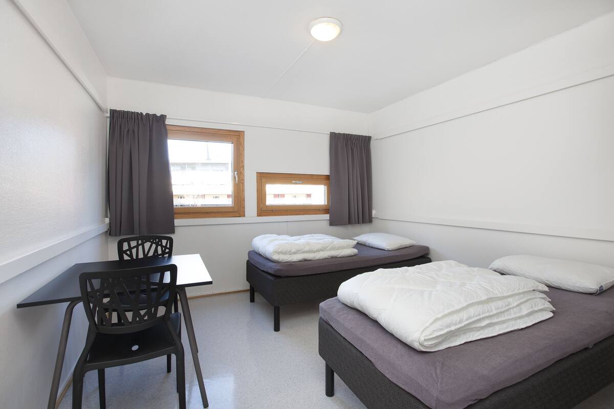 Blackout drapes, WiFi (free), bed sheets