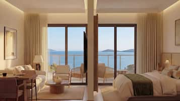 Premium Suite Balcony Sea View | Premium bedding, free minibar items, desk, blackout drapes