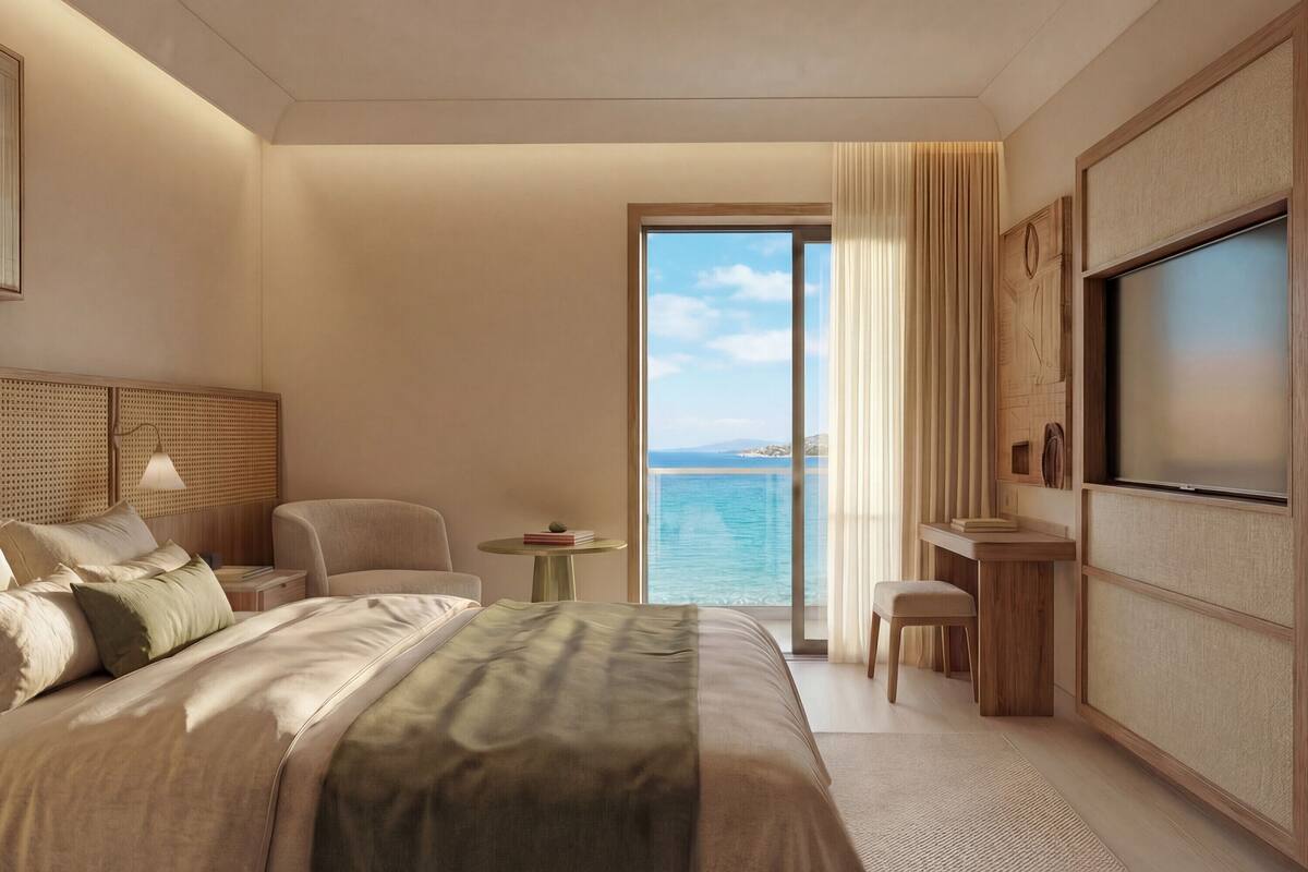 Premium Room, Balcony Sea View | 高級寢具、免費迷你吧物品、書桌、遮光布/窗簾