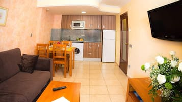 30-inch flat-screen TV with satellite channels, TV