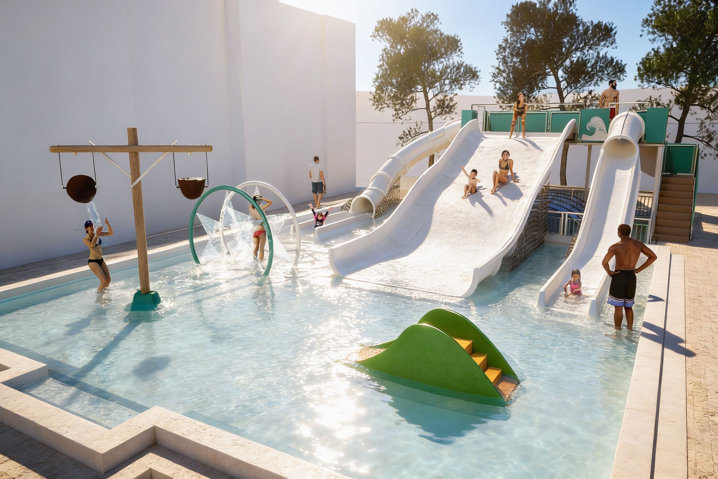 Piscine couverte, 3 piscines extérieures, parasols de plage