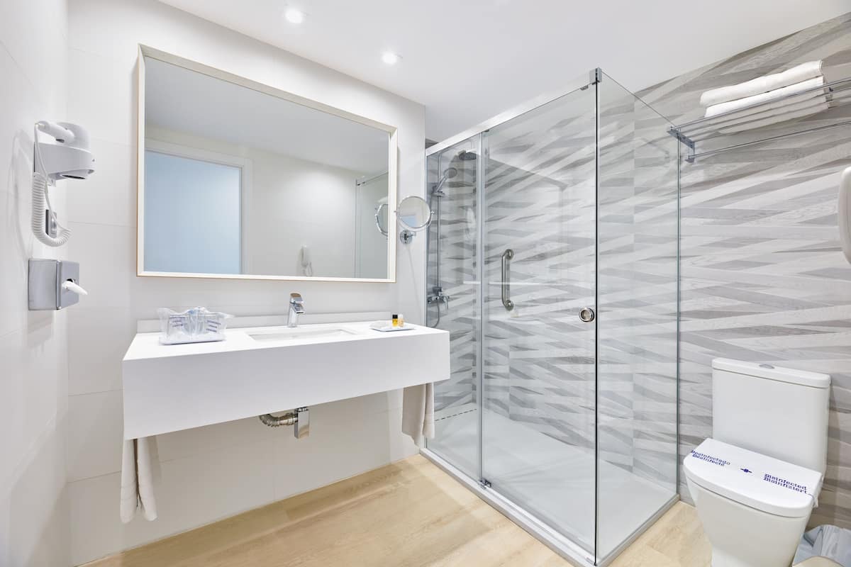 free toiletries, hair dryer, towels