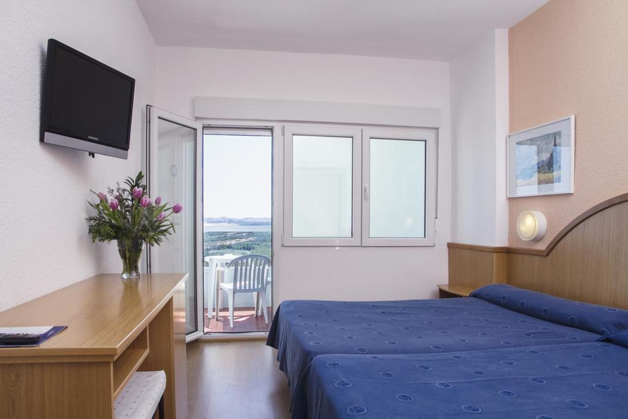 Desk, laptop workspace, free WiFi, bed sheets