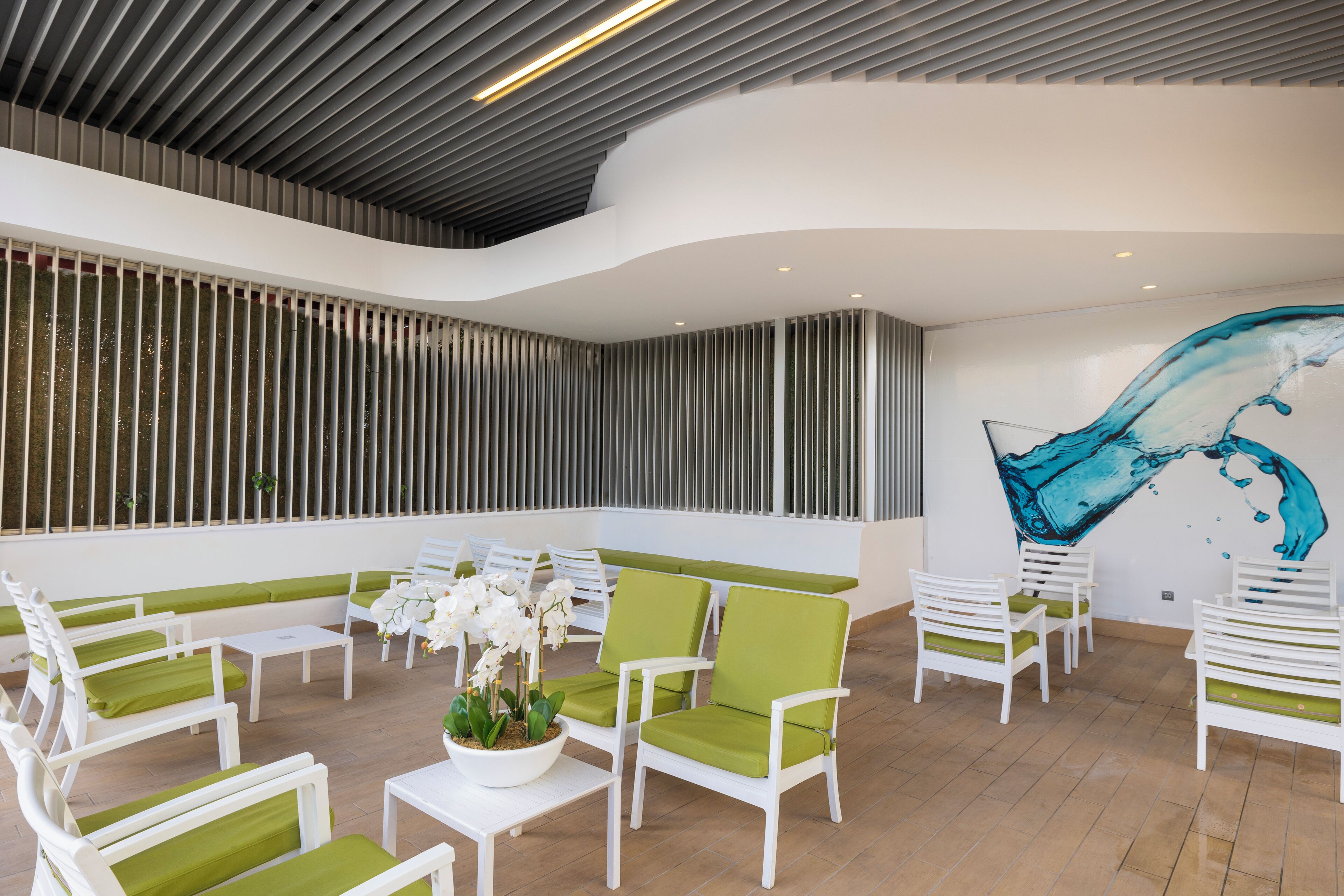 Outdoor pool, pool umbrellas, pool loungers