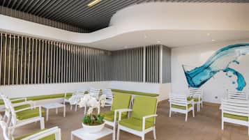 Outdoor pool, pool umbrellas, pool loungers