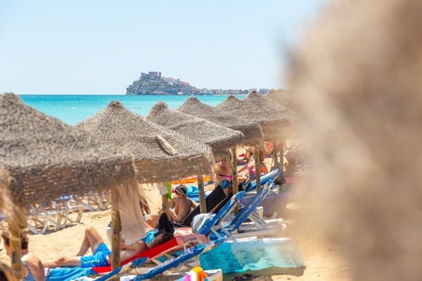 On the beach, beach shuttle, sun loungers, beach umbrellas