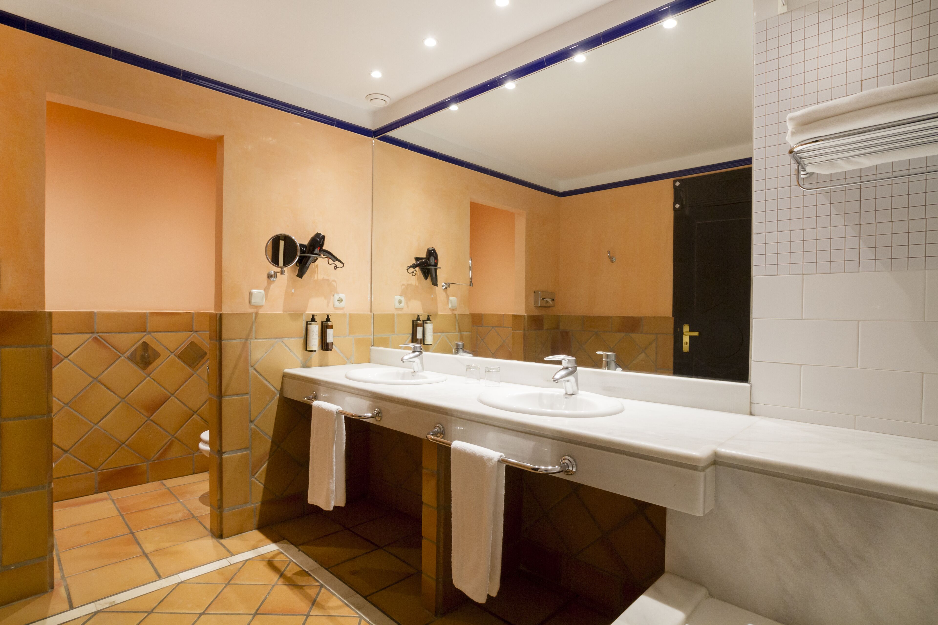 Duschwanne, umweltfreundliche Kosmetikartikel, Haartrockner, Bidet