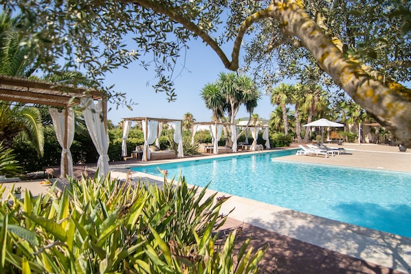 Outdoor pool, pool loungers