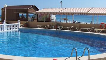 Outdoor pool, pool loungers