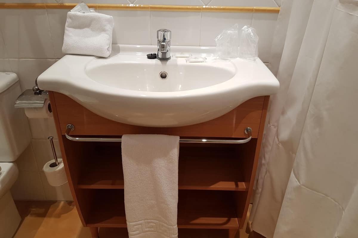 combined shower/bathtub, free toiletries, hair dryer, towels