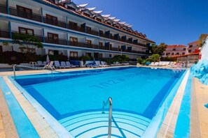 2 outdoor pools, open 10:00 AM to 8:00 PM, pool umbrellas, sun loungers
