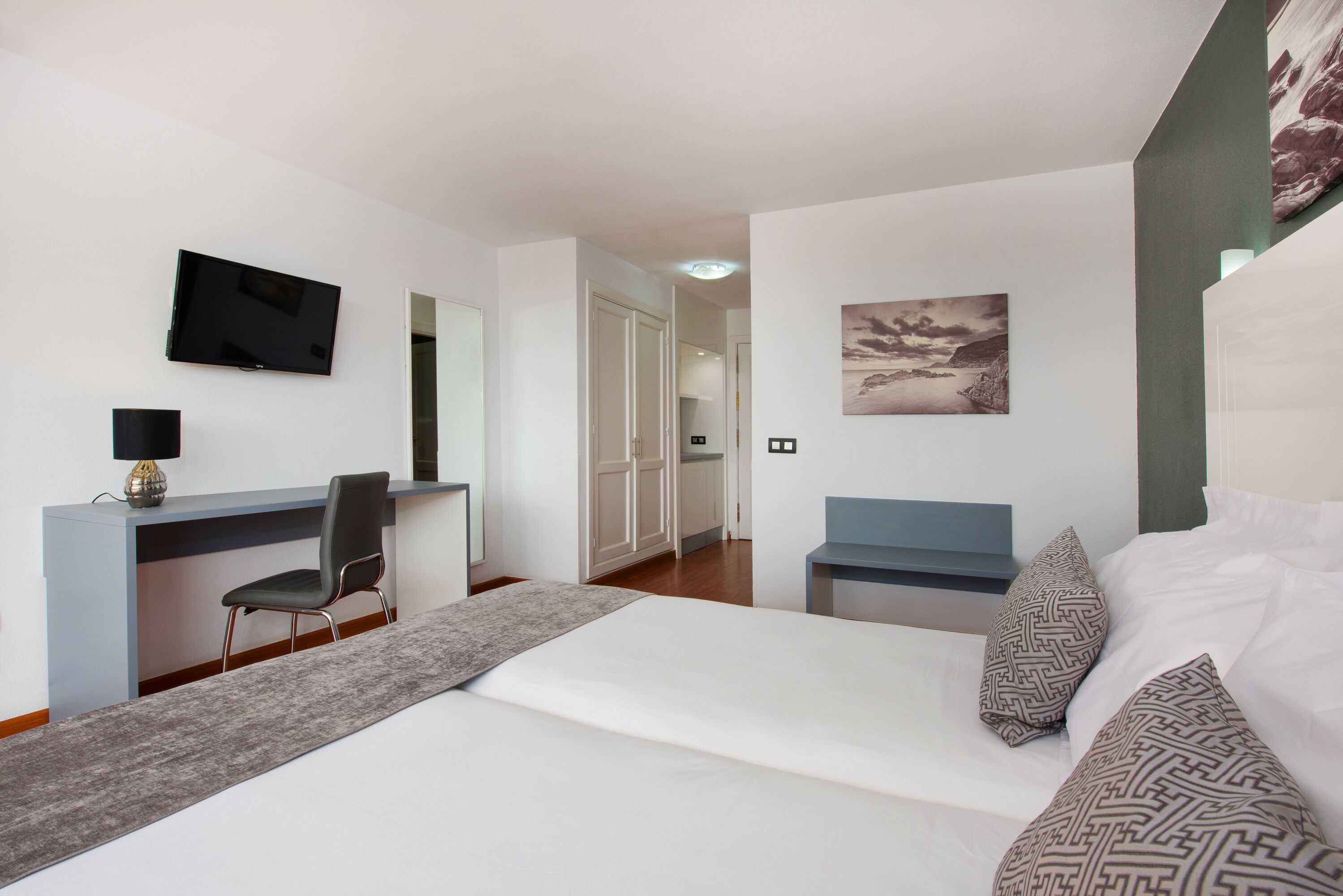 individually decorated, individually furnished, desk, iron/ironing board