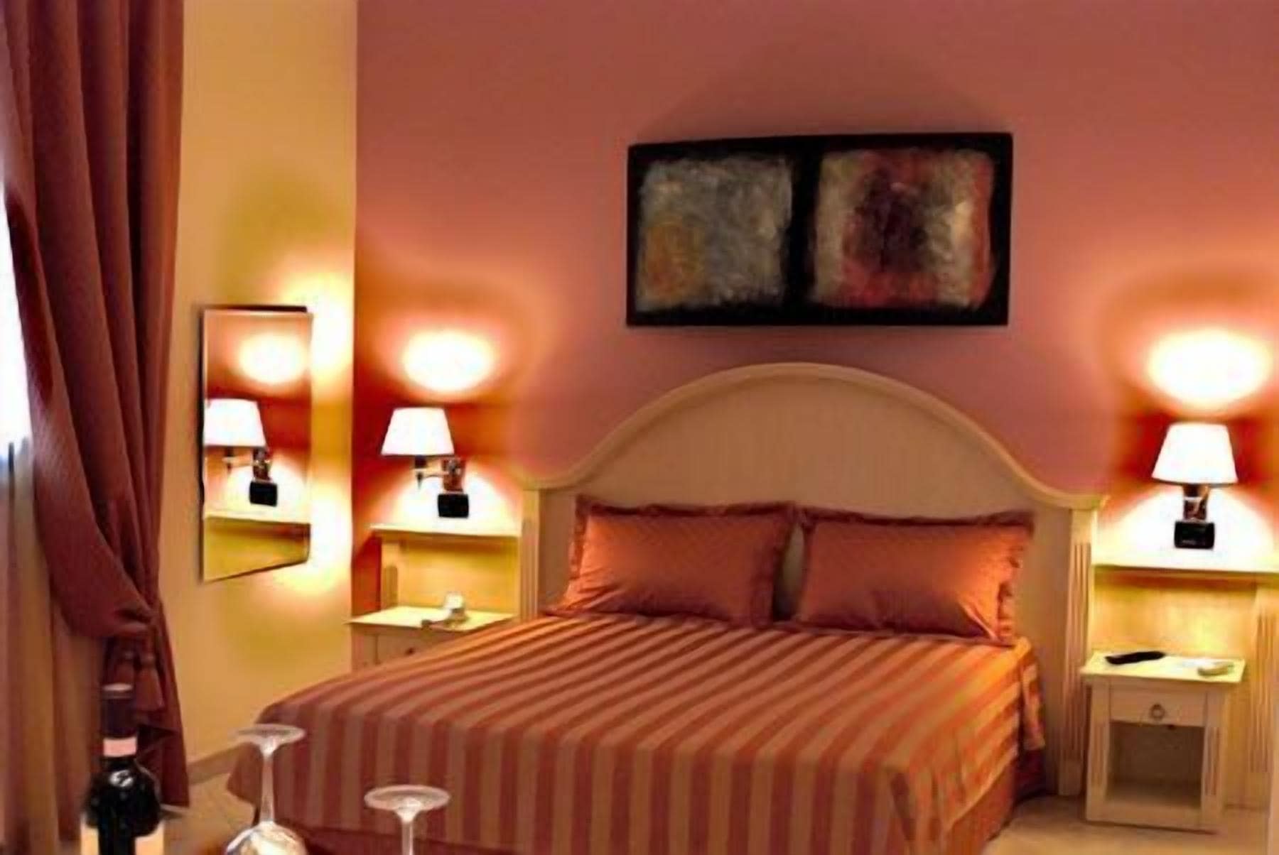 Premium bedding, desk, laptop workspace, blackout curtains