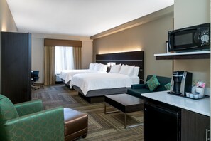A hotel room with two beds, a sofa, a coffee machine, and a microwave. - Holiday Inn Express & Suites Ashland by IHG (Ashland)