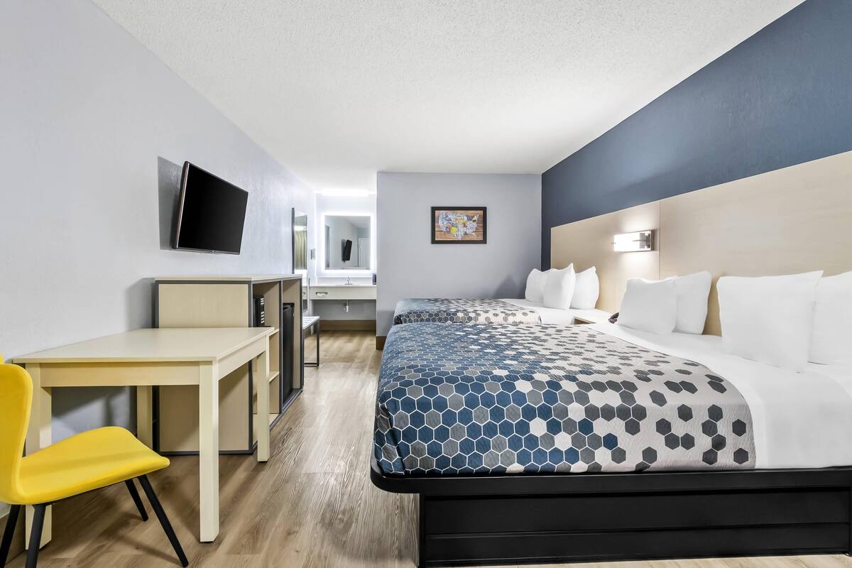 Room, 2 Queen Beds, Smoking | Desk, blackout drapes, iron/ironing board, WiFi (free)
