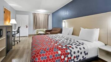 Desk, blackout drapes, iron/ironing board, free WiFi