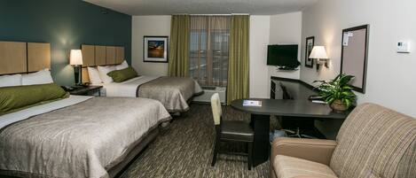 Premium bedding, desk, blackout drapes, iron/ironing board