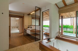 La Canna Beachfront Pool Villa | Bathroom | Eco-friendly toiletries, hair dryer, bathrobes, towels