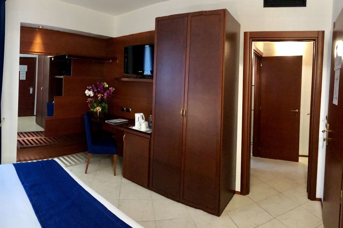 Edredón, minibar, caja de seguridad en la habitación y escritorio