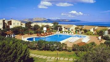 Outdoor pool, pool umbrellas