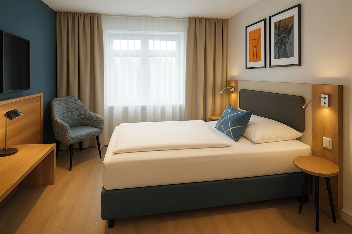 Rom – standard, 1 queensize-seng, hageutsikt | Safe på rommet, skrivebord, lydisolert og barnesenger (inkludert)