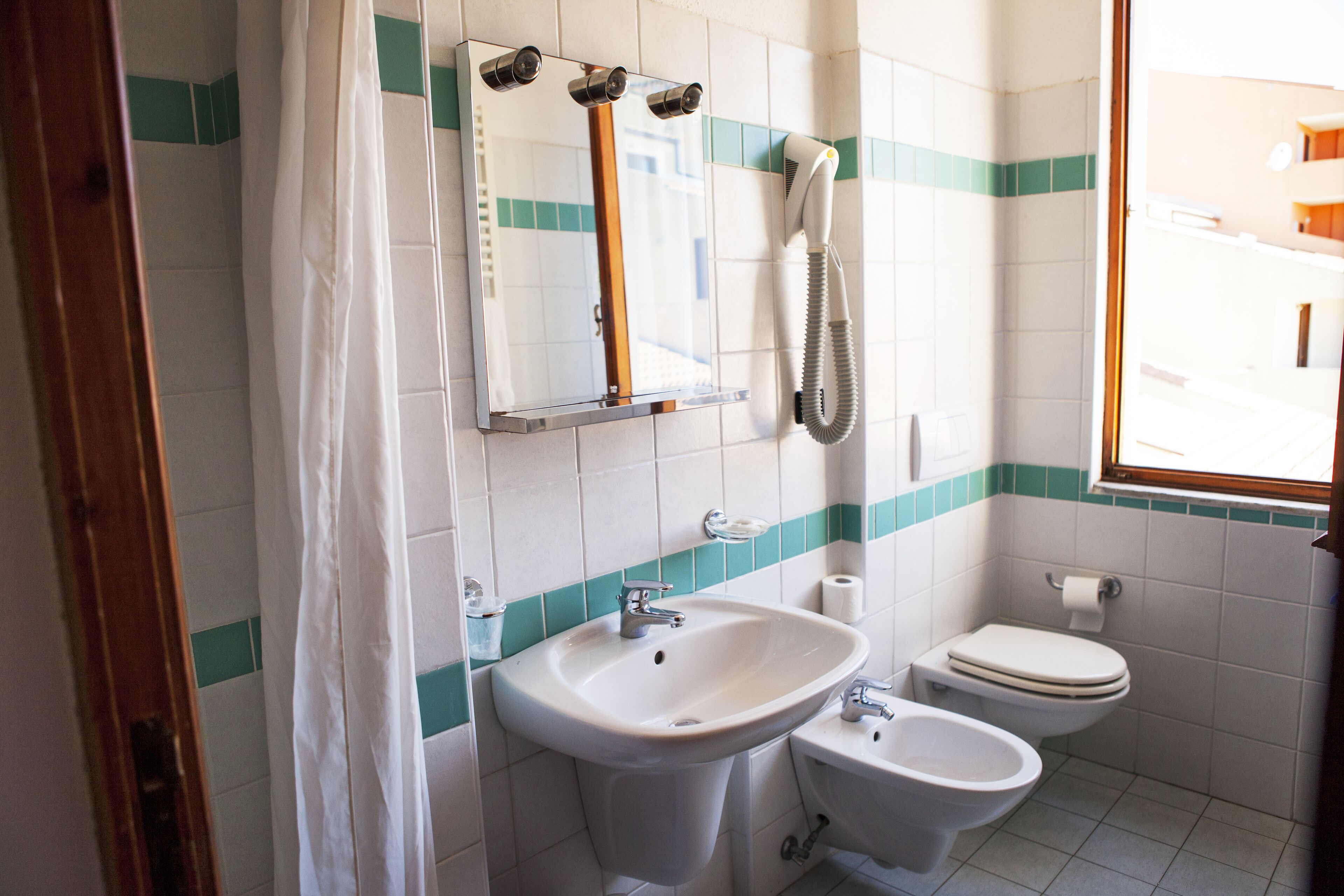 combined shower/bathtub, free toiletries, hair dryer, bidet