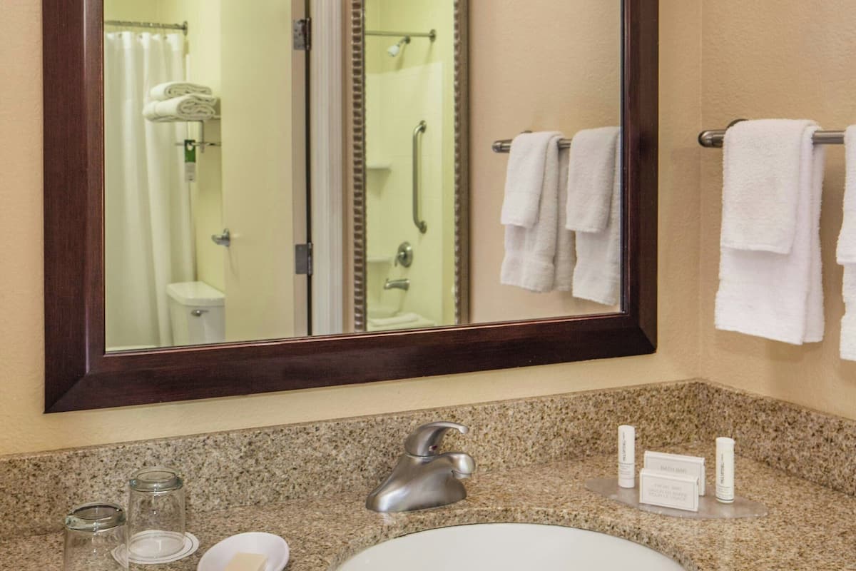 free toiletries, hair dryer, towels