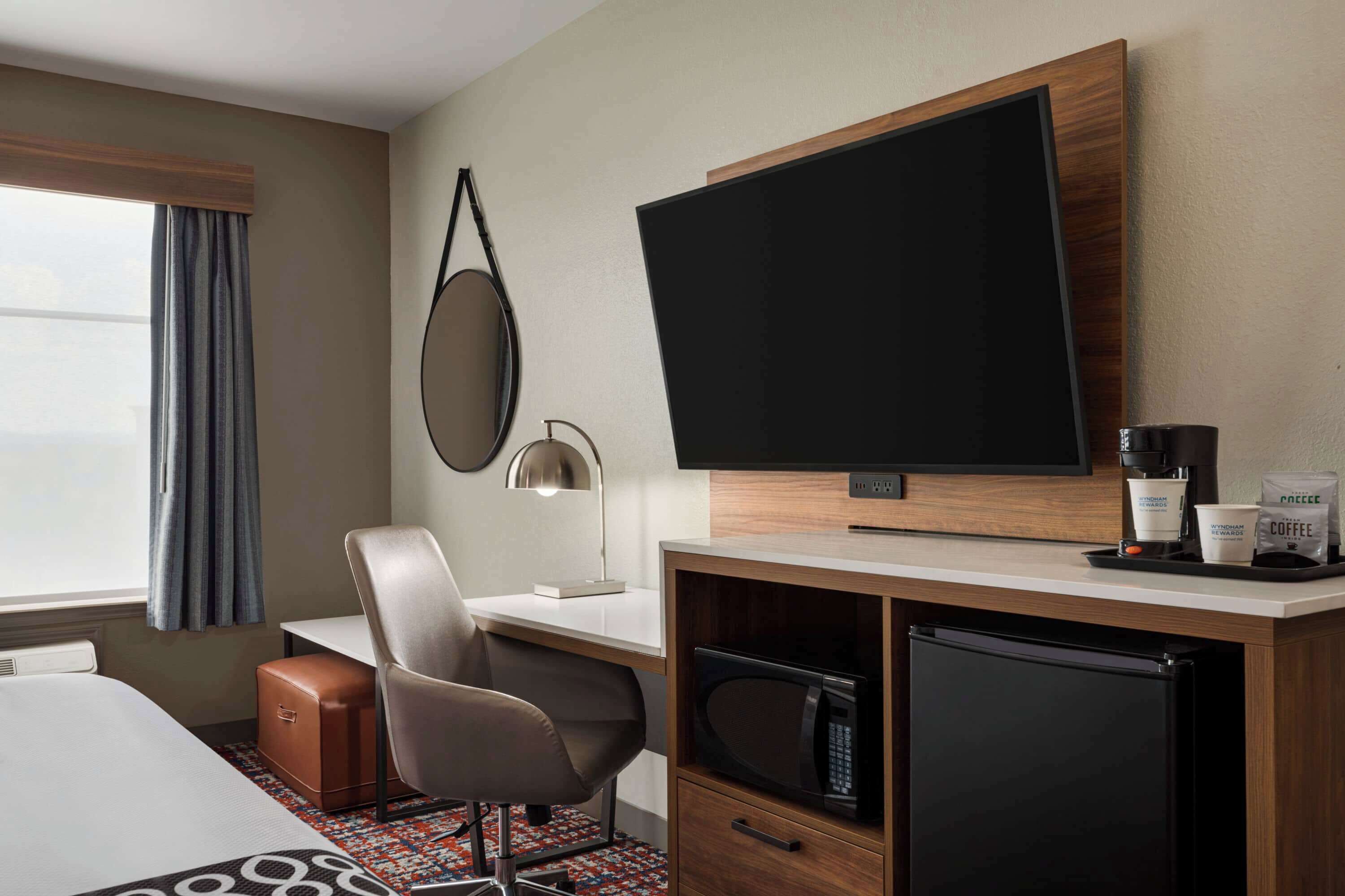 premium bedding, desk, blackout curtains, soundproofing