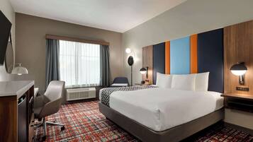 Premium bedding, desk, blackout curtains, soundproofing