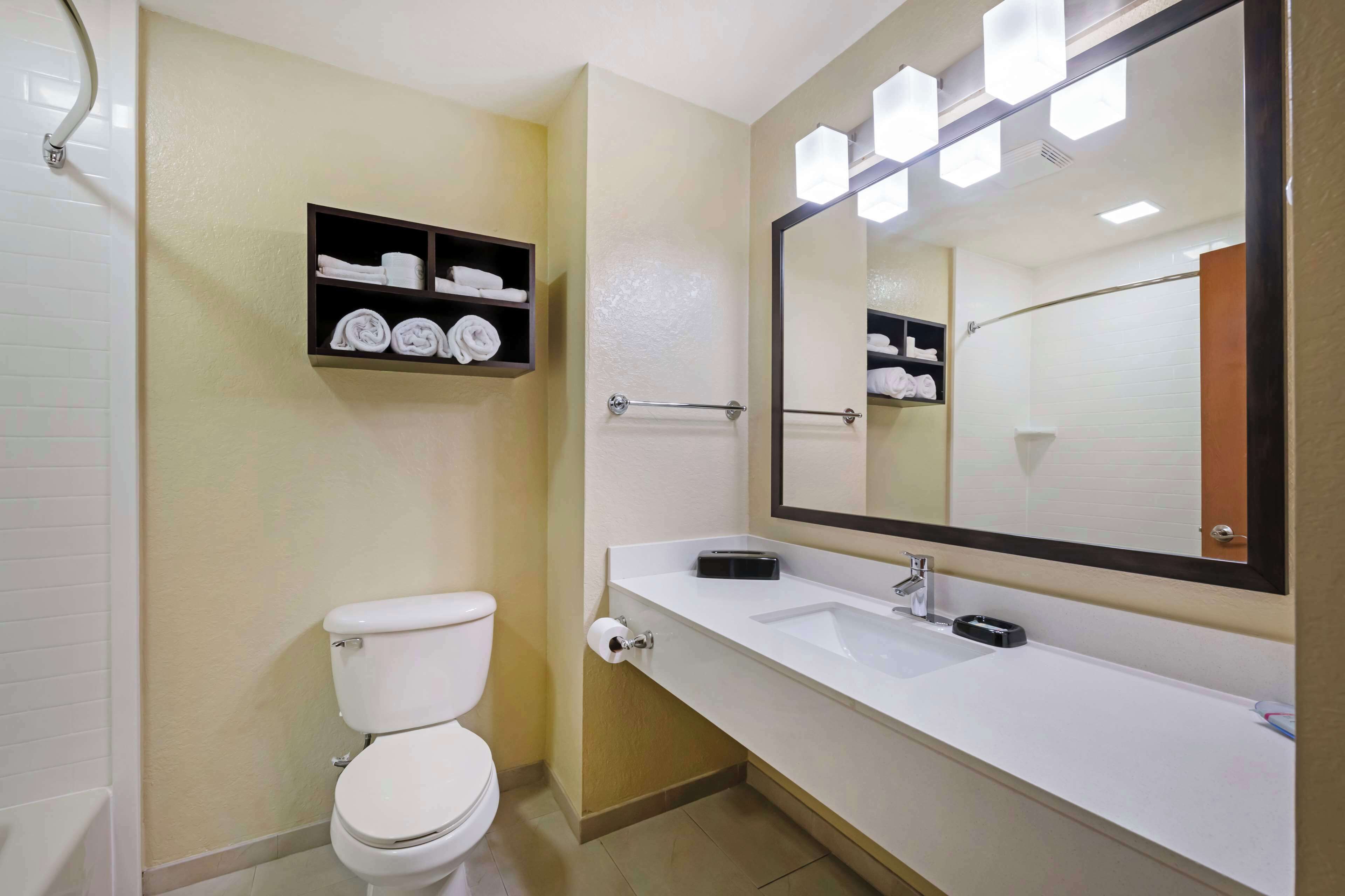 standard room, 1 king bed, non smoking, jetted tub | bathroom | combined shower/bathtub, free toiletries, hair dryer, towels