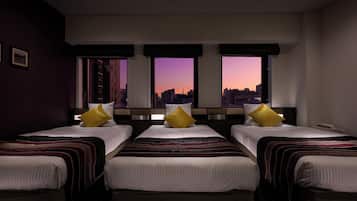 Premium bedding, down comforters, desk, blackout drapes