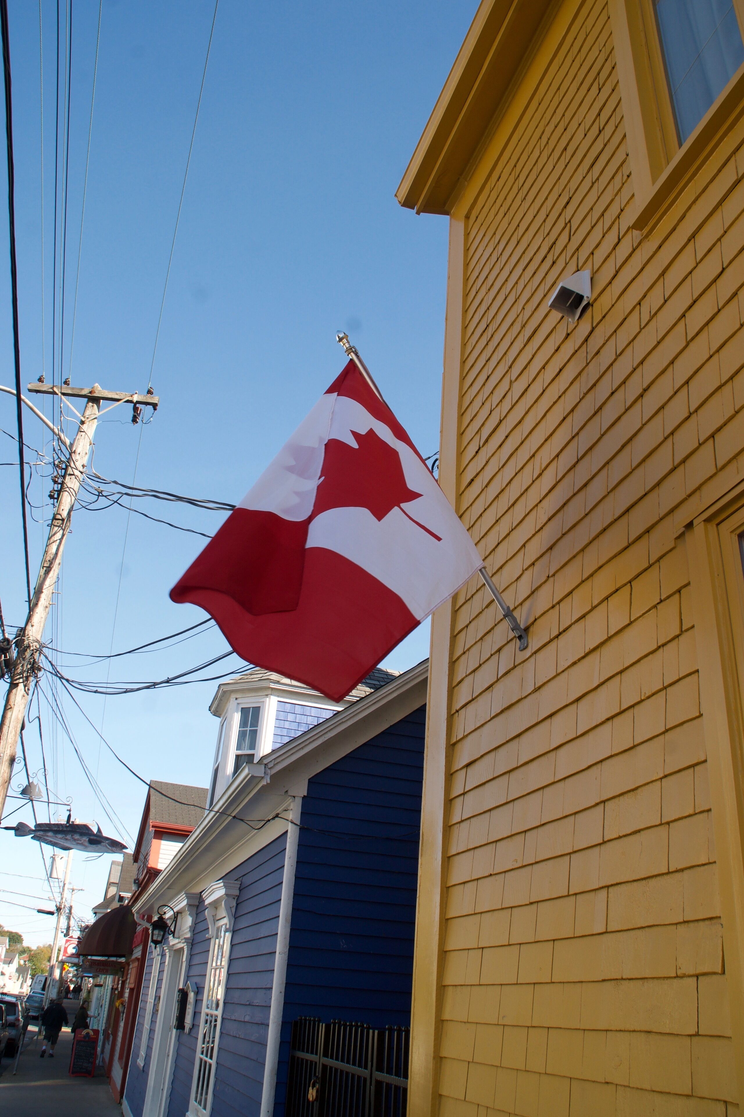 A building with a Canadian flag on the side.