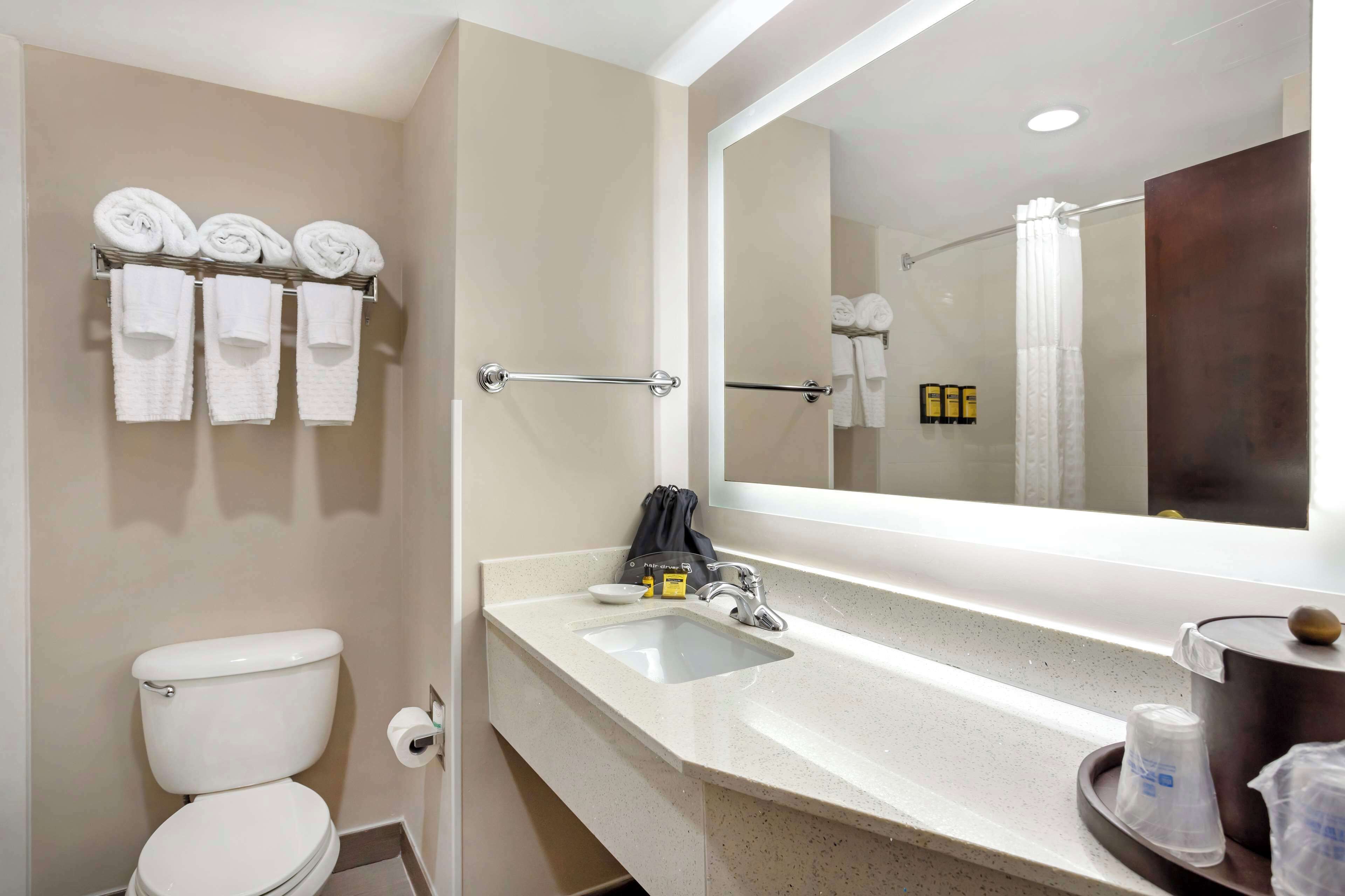 A bathroom with a toilet, sink, and towel rack.