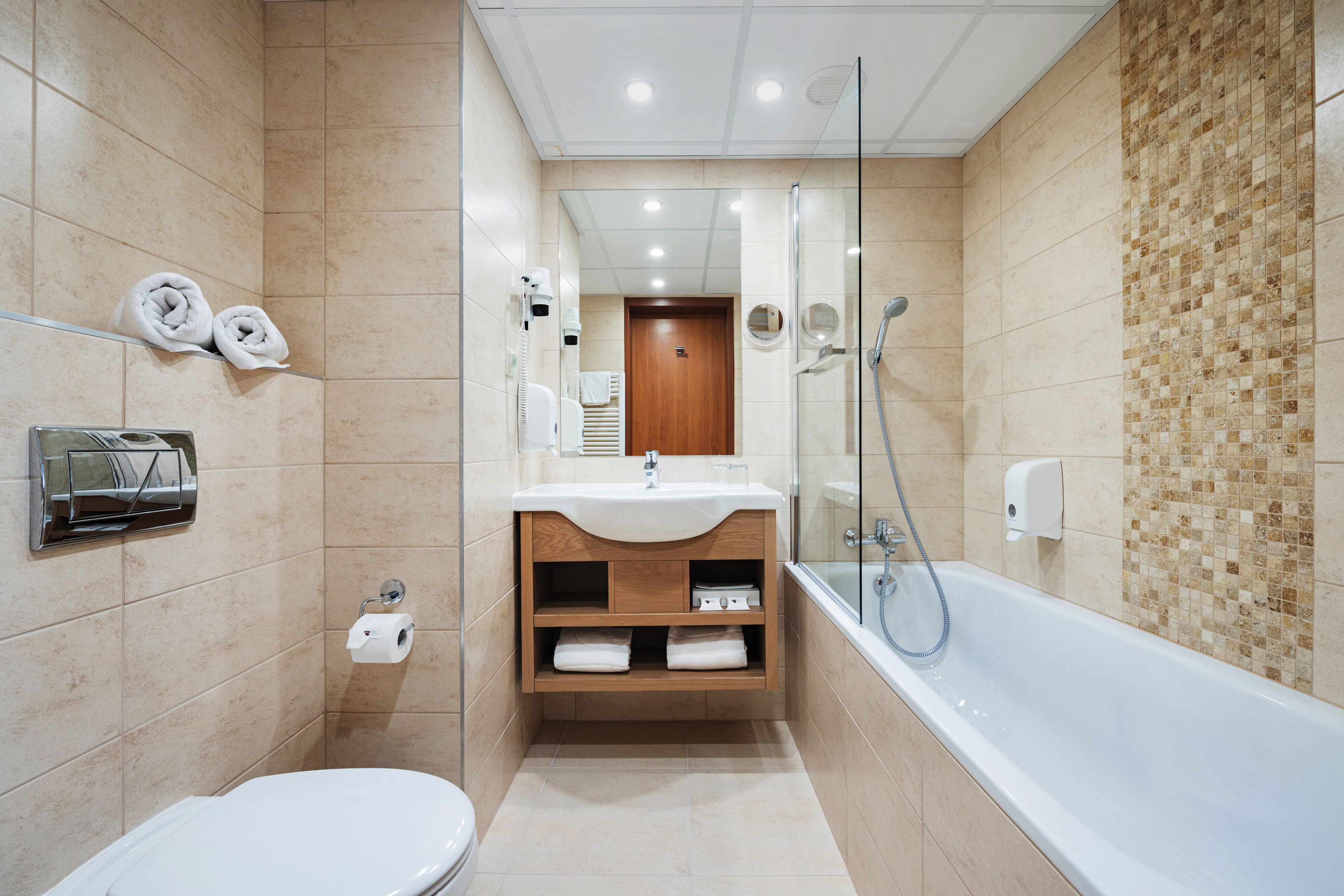 hair dryer, bathrobes, towels