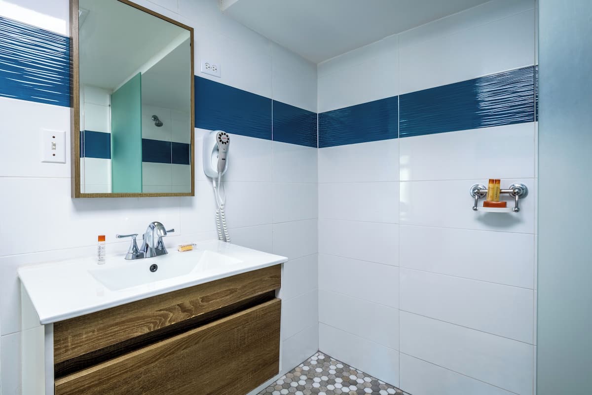 deluxe room, 1 king bed | bathroom | shower, free toiletries, hair dryer, towels