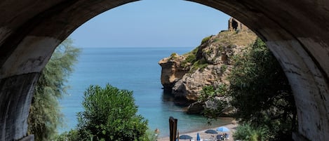 Private beach, sun-loungers, beach umbrellas, windsurfing