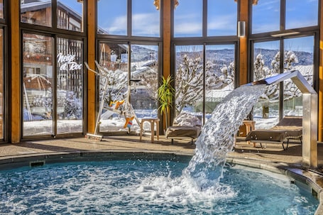 Indoor pool, seasonal outdoor pool, pool umbrellas, sun loungers