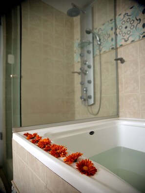 Habitación doble superior | Baño | Artículos de higiene personal gratuitos, secador de pelo y toallas