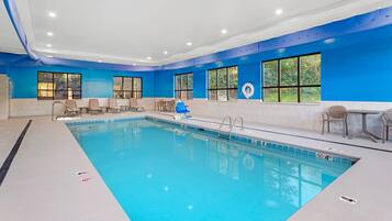 Indoor pool, open 7 AM to 10 PM, sun loungers